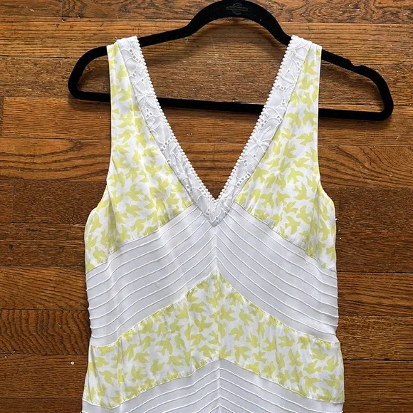 ANTHROPOLOGIE LEIFNOTES Yellow Bird Print Midi Patchwork Eyelet Lace Boho Dress - Picture 3 of 13